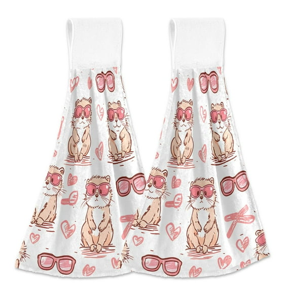 2 Pcs Kitchen Hand Towels with Hanging Loops Absorbent Soft Fast Drying Decor Bath Towels Cute Otter with Sunglasses