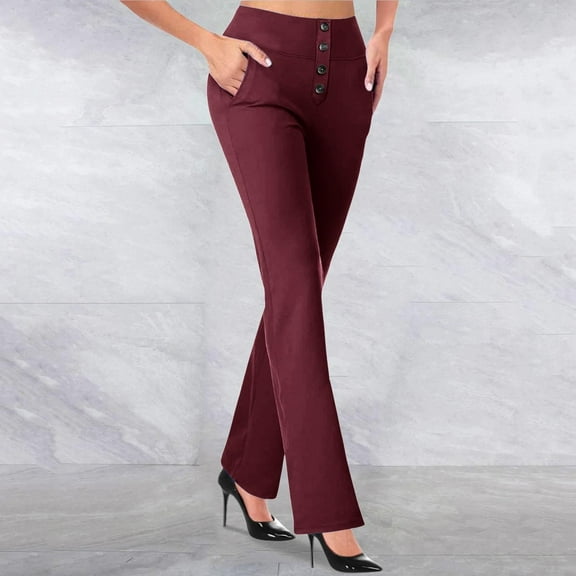 Chbgutlmr Work Pants Women High Waist Straight Leg Fitted Trousers with Pockets Casual Stretch Office Pants