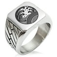 thumbnail image 1 of Stainless Steel Ocean Kamon Crest Geometric Pattern Biker Style Polished Ring, 1 of 1