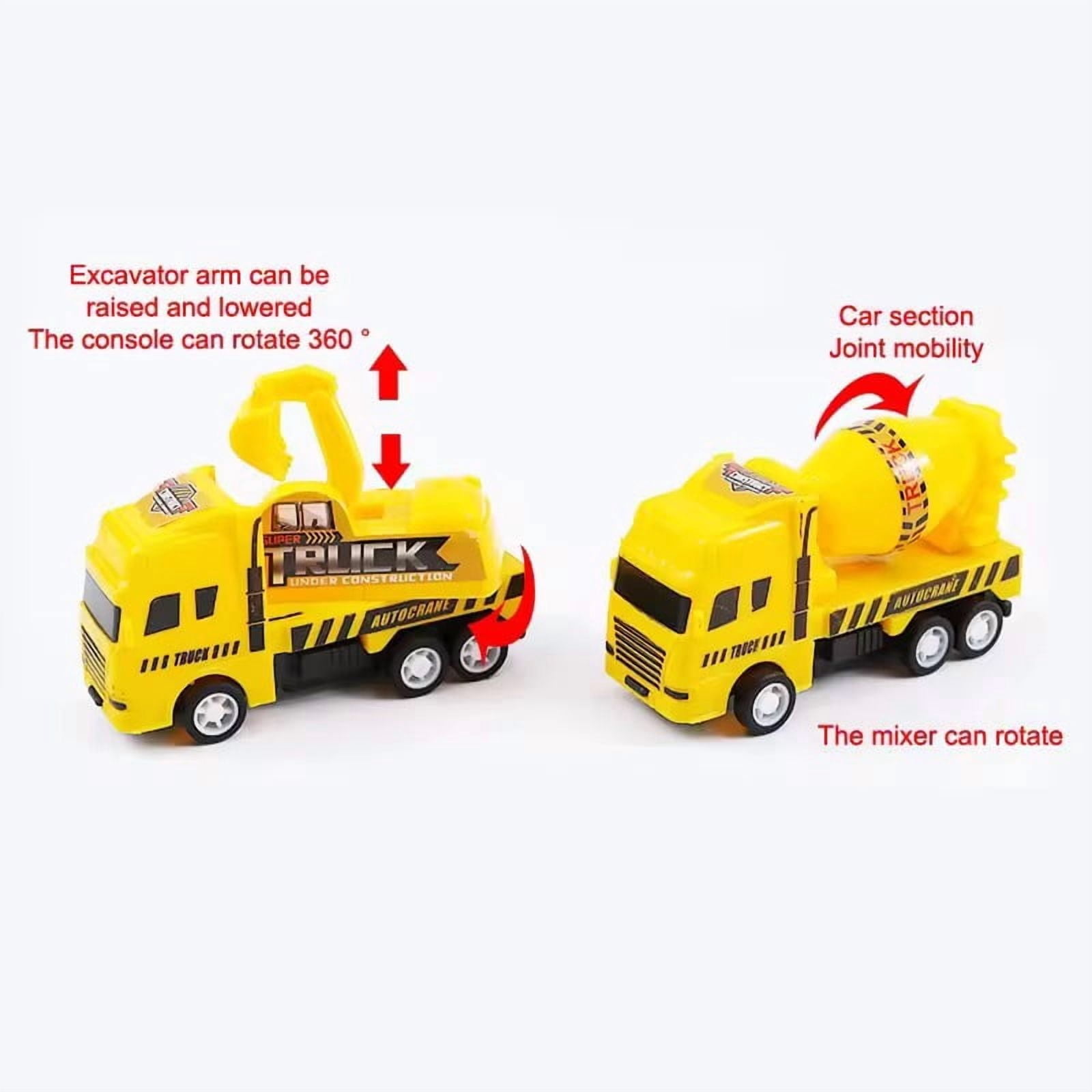 4 Pack Pull Back Cars, Friction Powered Toy Vehicles Construction Set - Dump Truck Crane for Toddlers Boys Girls Gift