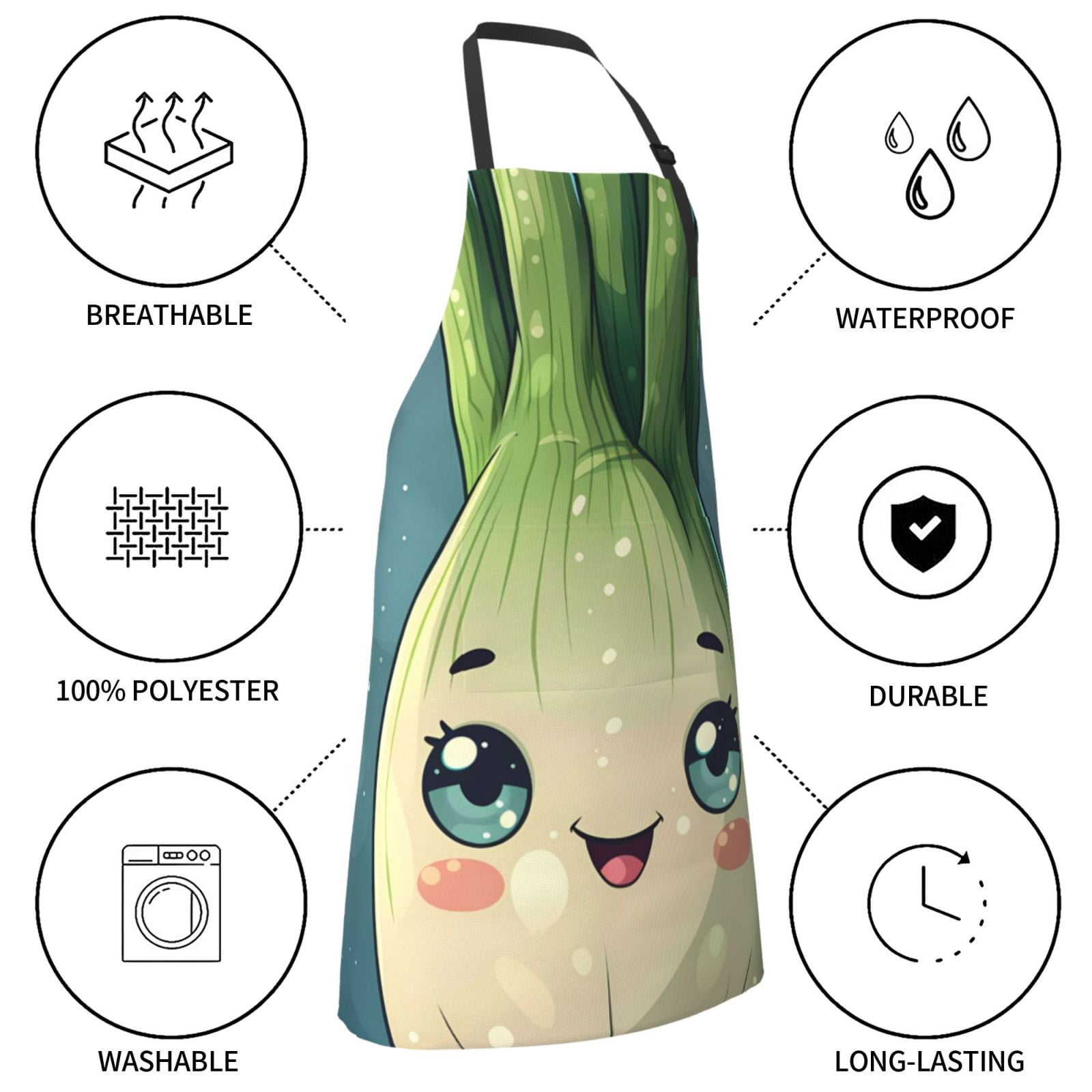 Xecao Adorable Kawaii Fennel Character Print Kitchen Cooking Aprons, Waterproof Adjustable Bib Aprons with 2 Pockets for Women Men Chef