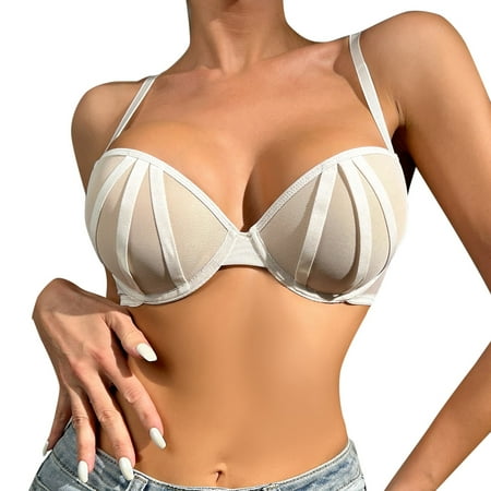 Clearance DondPO Bras for Women Mesh Underwire Bra Women Plus Size Vest Crop Wire Frees Bra Lingerie Sexy V Neck Underwear Lingerie Without Chest Pad Sexy Bras for Women Seamless Bra White M