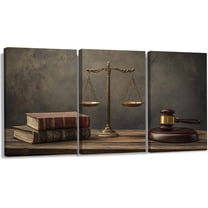 Hieng Vintage Legal Canvas Wall Art, Scales Of Justice Canvas Wall Art, Judge Hammer Printed Pictures,Law Office Decor,Office Wall Decor(Only canvas)
