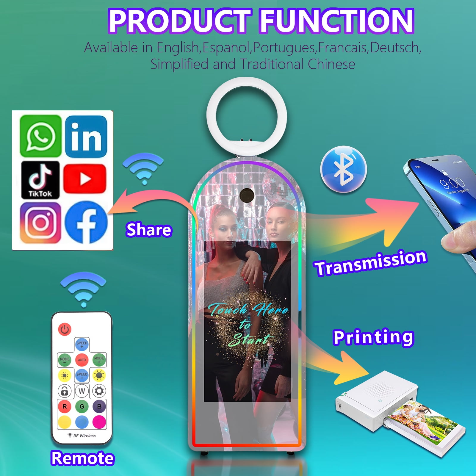 PAAFNN Mirror Photobooth Selfie 32''Touch Screen 65''Photobooth Machine for Wedding Party Events