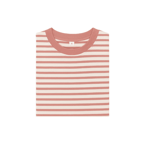 Children's Cotton T-Shirt, Striped T-Shirt, Rose and Beige - 2T
