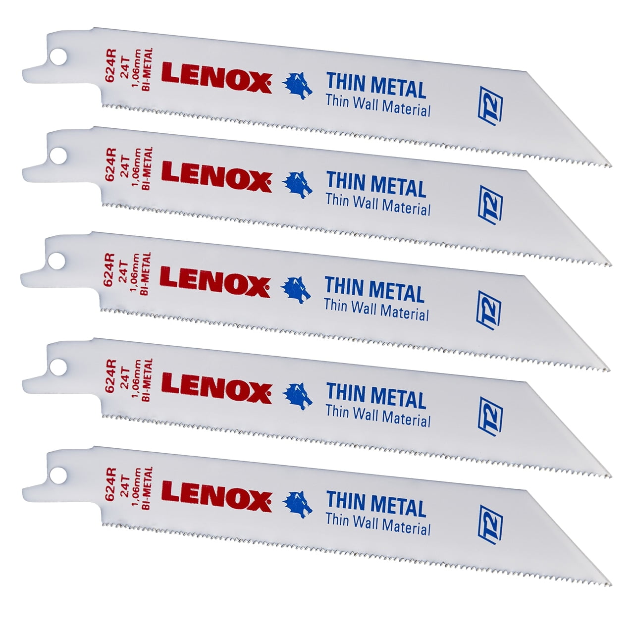 Lenox Tools 20568-624R Lenox Tools 20568-624R Bi-Metal Reciprocating Saw 6 inch Blade 24 TPI for Thin Metal - Pack of 5, Men's, Size: 5.6 in