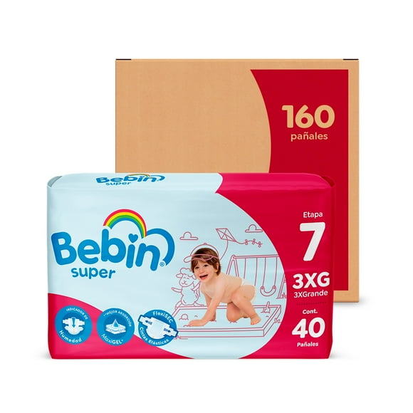 Pañal Bebé Bebin Super Etapa 7 3XG Unisex Caja 160 piezas