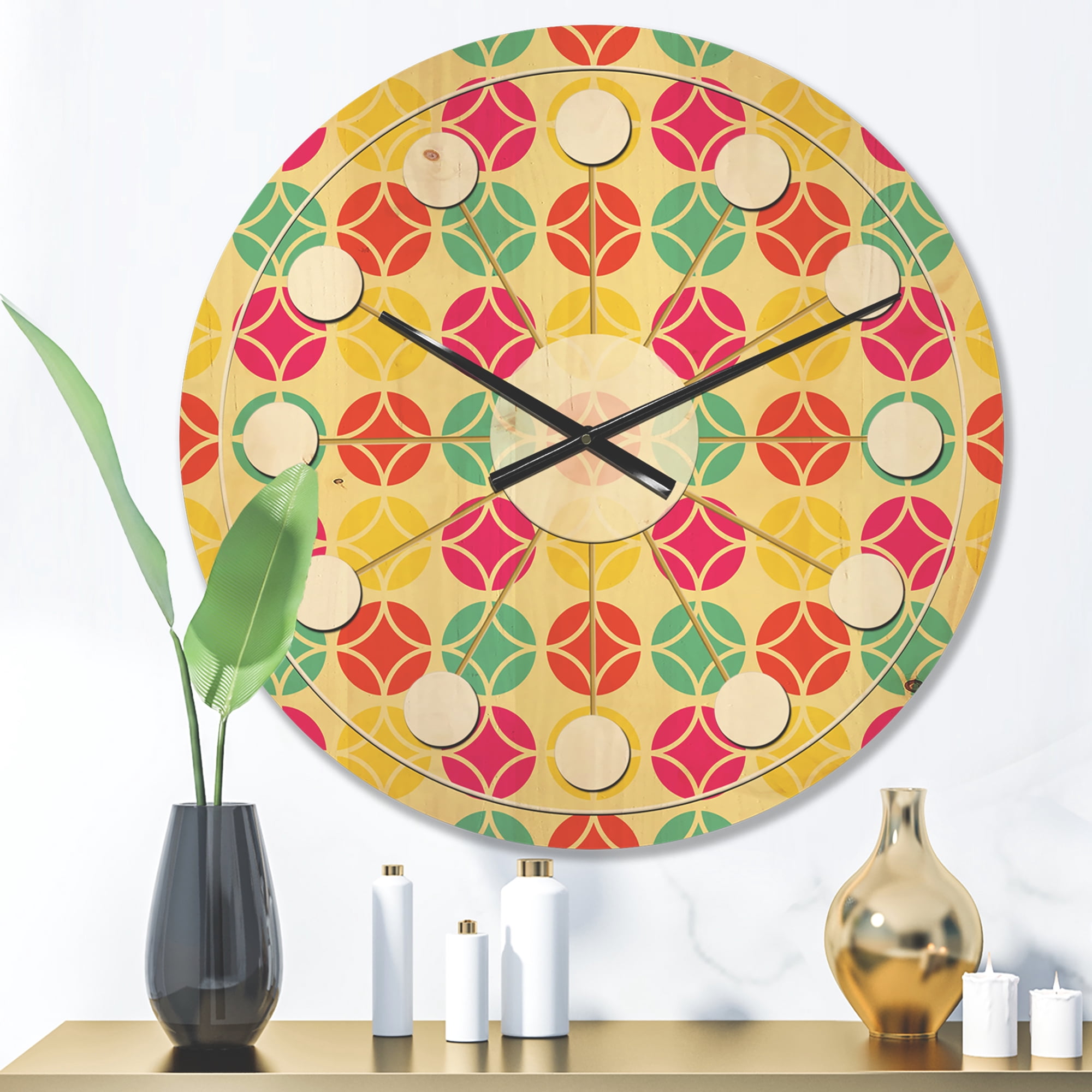 Designart 'Circular Retro Pattern VII' Mid-Century Modern Wood Wall Clock