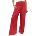 thumbnail image 2 of Cotton Linen Palazzo Pants Women Casual High Waisted Palazzo Pants Wide Leg Long Lounge Trendy Trousers Beach Pant Solid Vacation Casual Outfits, Red, 2 of 9