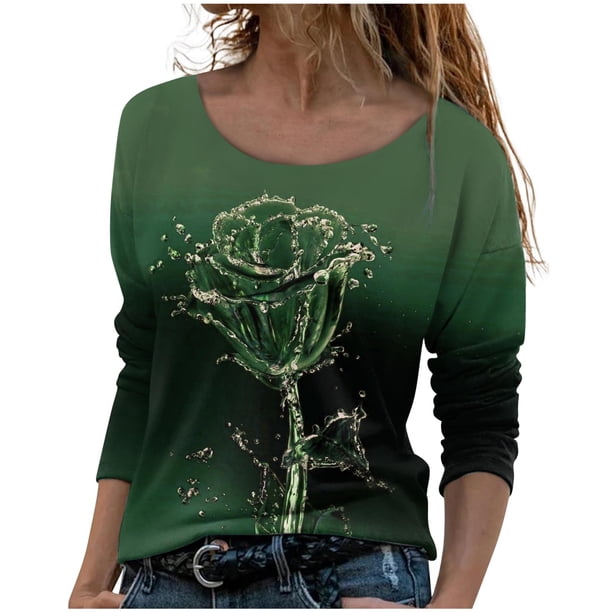 Moda mujer manga larga cuello redondo blusa estampada otoño casual pulóver tops Fridja fjkfkj470