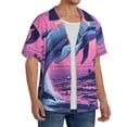 thumbnail image 2 of Yiaed Hawaiian Beach Dolphin Print Mens Casual Wrinkle Free Shirts Short Sleeve Button Down Summer Stretch Dress Shirt-Small, 2 of 5