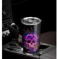 thumbnail image 5 of 20oz Sugar Skull Gifts for Women, Men, Valentines Day Gifts for Her, Him, Candy Skull Gifts, Rave Hologram Sugar Skull and Rose Tumbler Cup with Lid, Insulated Travel Coffee Mug, 5 of 6