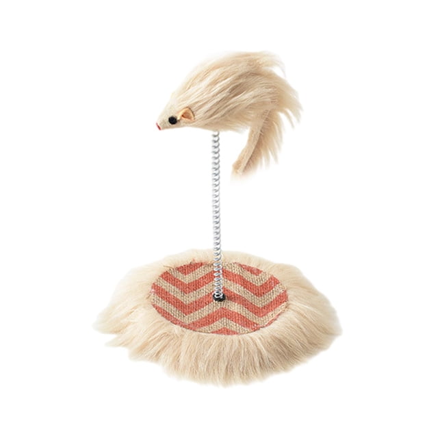 Juguete interactivo divertido para gatos, con plumas, ratón, varilla para jugar con resorte potente Beige