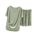 thumbnail image 2 of Dwaogom Women's Round Neck Solid Color Casual Thin Short Sleeved Loose T-shirt Shorts Pajama Pajama Set Waterproof Walking Jacket Womens Casual Button Down Shirts, 2 of 5