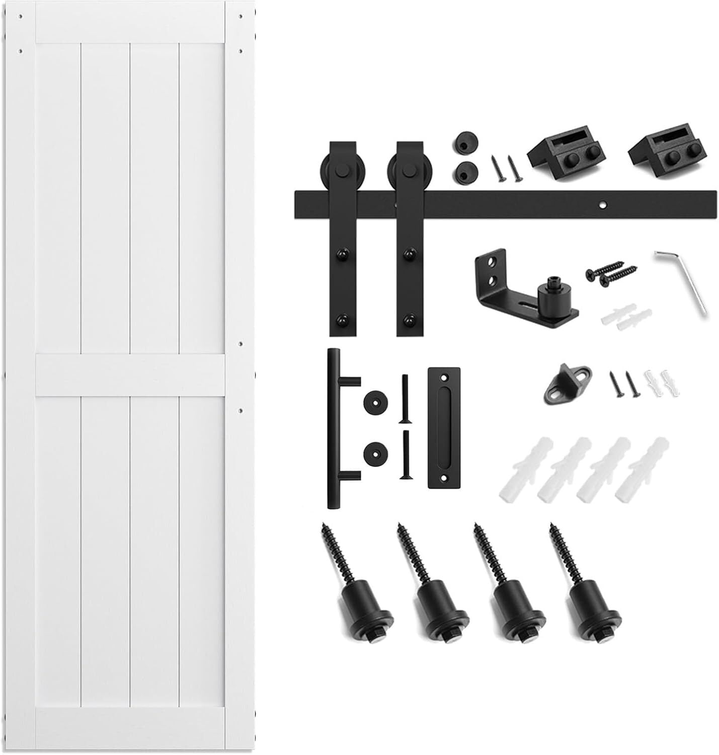 Easy4Home 24"x 84" Sliding Barn Door With 4ft Black Sliding Door Hardware Kit & Handle