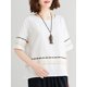 thumbnail image 4 of Blusa holgada de mujer con rayas bordadas y mangas cortas, camisetas vintage, 4 of 8