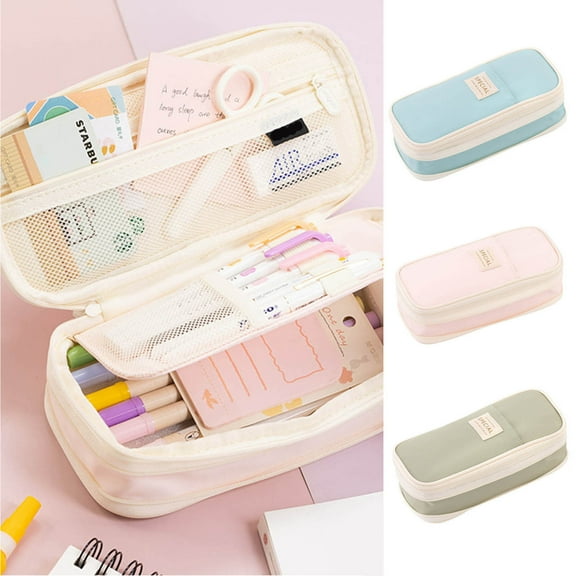 Japceit Large Capacity Pencil Pouch, Double Window Stationery Organizer with Oxford Fabric, Multi-Compartment Case for Pens and Sch-ool Supplies, Simple Design1