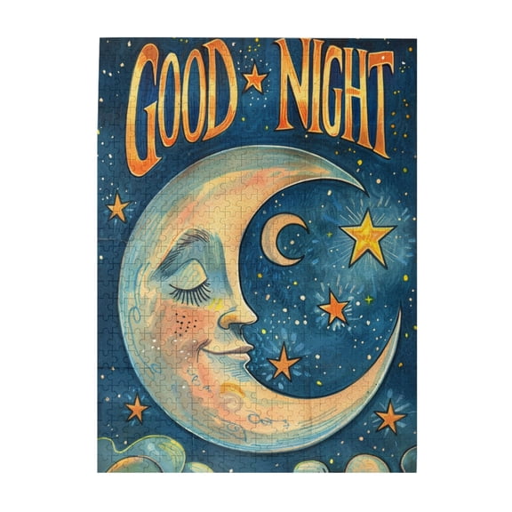 500 pcs Good Night Slogan Moon 500 Piece Vibrant Wooden Jigsaw Puzzle,Vibrant Design,Exquisite Moon Modern Art Puzzle,500 Piece Jigsaw Puzzle for Adults Challenging Puzzle Perfect for Game Nights