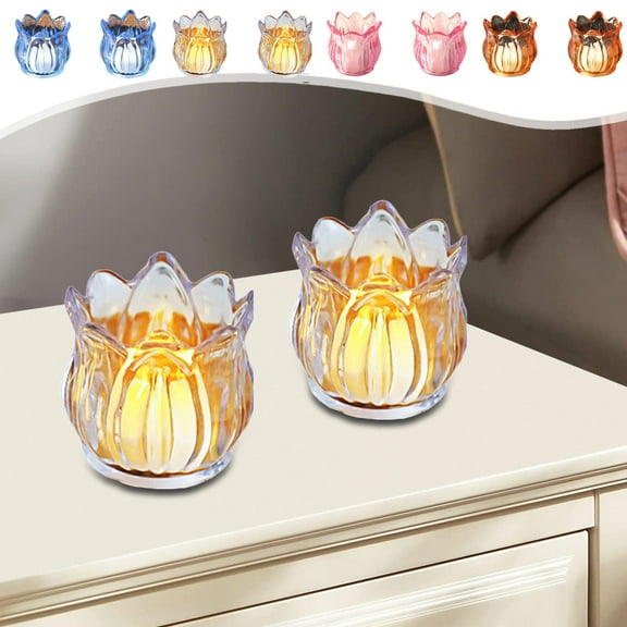 Flower-Shaped Glass Tealight Candle Holders, Set of 2, Clear Colored Votive Cups for Wedding Party Table Centerpieces and Mood Lighting
