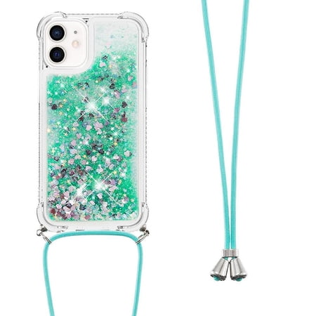 Compatible with iphone 12 Mini Case Lens Protection Adjustable Lanyard Lightweight Glitter Four-corner Shockproof