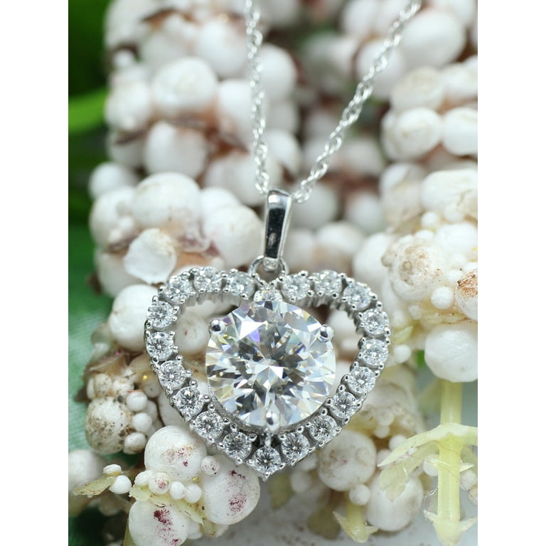 3 Carat Moissanite Pendant Necklace 18K White Gold Over Streling