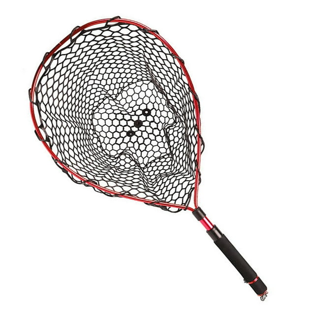 S SERENABLE Fishing Landing Net Extendable EVA Handle Fishing Net for Bass Prawns Salmon Red