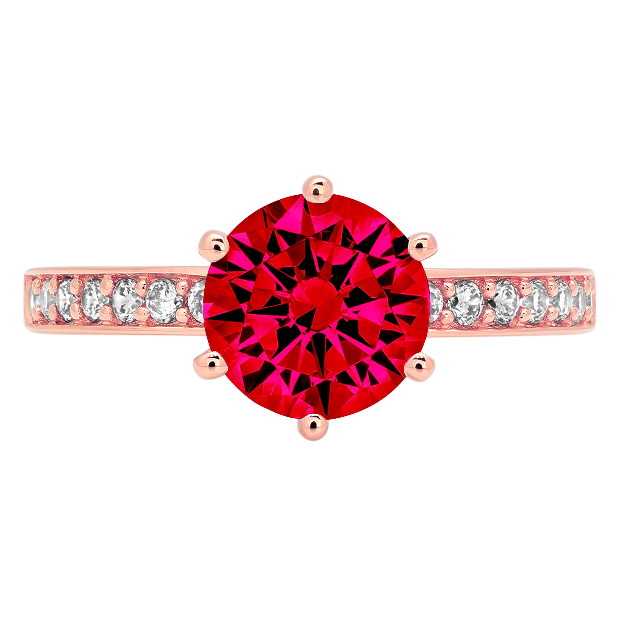 1.71 ct Brilliant Round Cut Genuine Simulated Pink Tourmaline Gemstone Real Solid 18K 14K Yellow Gold Solitaire with Accents Ring