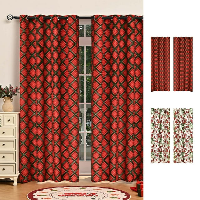 Bowayaoa Rideaux de Noël Rouges Imprimés Occultants Isolés Thermiquement pour Salon Décoration des Fêtes à Oeillets Rideaux de Fenêtre Maison Festive