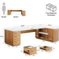 thumbnail image 3 of Tribesigns 85.8" L-Shaped Executive Desk, Extra Large Office Desk with File Drawers, Modern Business Furniture with Door Cabinet, Shelves for Home Office, White & Brown, 3 of 6