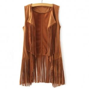- KABOER Ladies' and Women's Deerskin Fringe Vest Open-Front Sleeveless Vest Cardigan Female