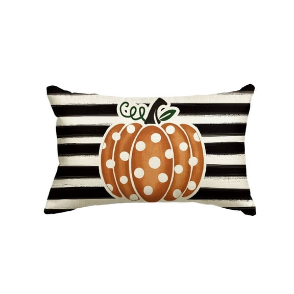 Sm:)e Polka Dot Pumpkin Fall Throw Pillow Cover 12x20 Inch, Seasonal Autumn Thanksgiving Harvest Stripes Outdoor Decoration