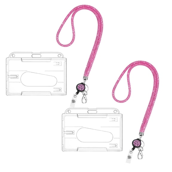 Back-to-Schol!2 Pack Pink Rhinestone Lanyards, Crystal Neck Keychain Straps for Id Badge and Card Holder, Sparkle Breakaway Lanyards for Women and Teachers