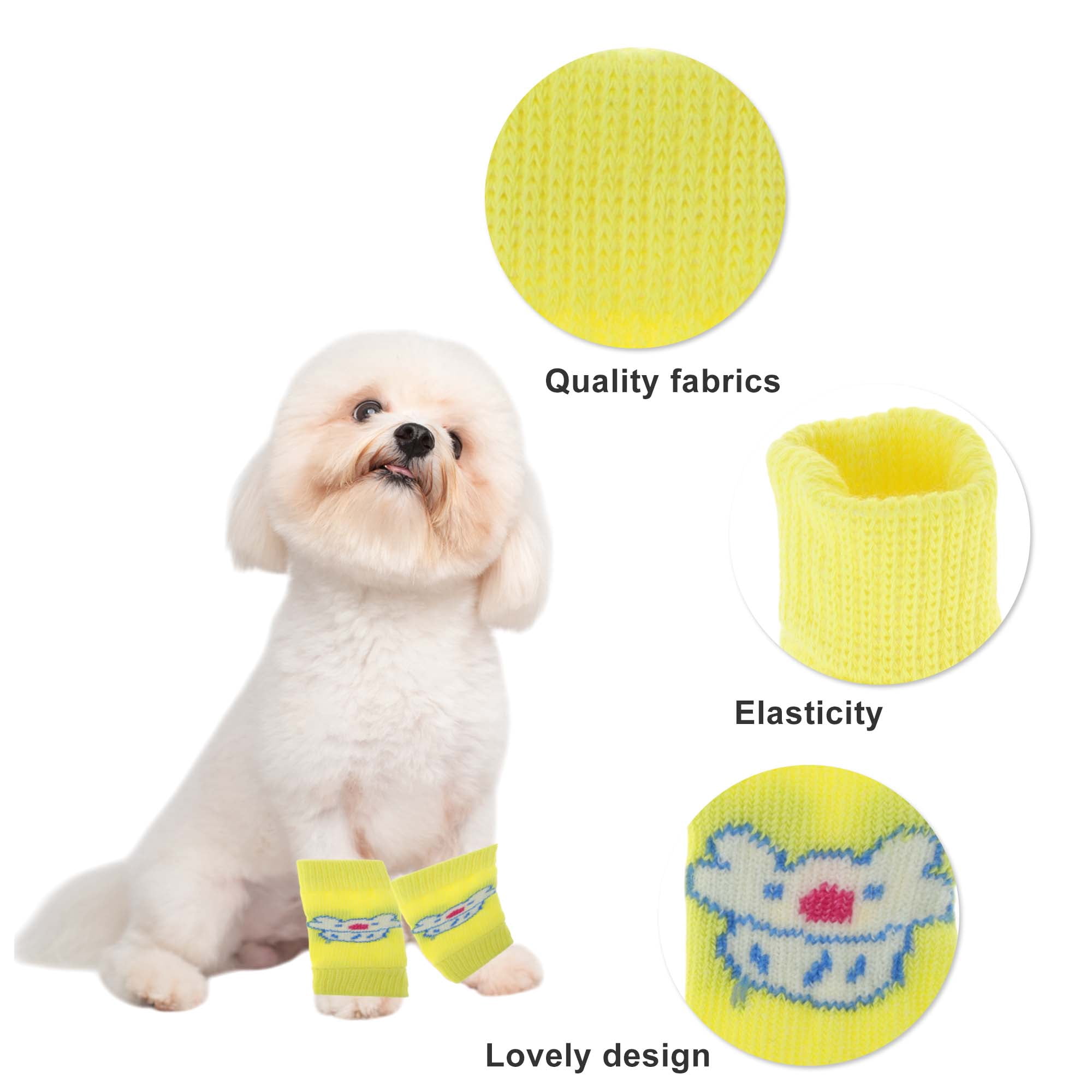 Unique Bargains Pack of 4 Dog Leg Soft Knitted Dog Socks Joint Protection Yellow Cat M