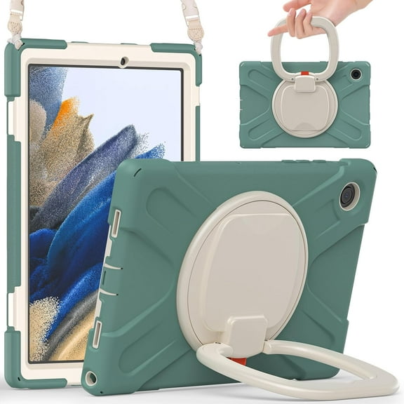 REQO case for Samsung Galaxy tab A8 10.5" 2022(SM-X200/X205/X207),3-Layer Structure Portable Hybrid Shock-Proof Cover with S Pen Holder Rotatable Hook&Loop Kickstand