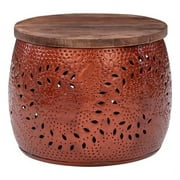 Bowery Hill Modern Metal and Wood Small Drum Table in Copper