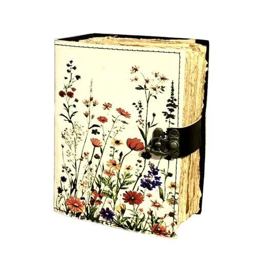 Handmade Leather Journal 5x7 Inch – Floral Vintage Diary with 200 Deckle Edge Pages & Antique Strap Lock