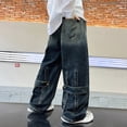 thumbnail image 5 of kpoplk Toddler Boys Baggy Cargo Jeans, Elastic Waist Denim Pants with Side Pockets, Trendy Casual Streetwear Fit for Kids(Dark Blue,12-13 Y), 5 of 6