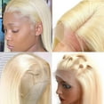 thumbnail image 4 of 180% Density 613 Blonde Bob Wig 13x4 Lace Front Wigs Human Straight Brazilian Virgin Human Hair Pre Plucked with Baby Hair for Black Women Bleached Knots Can be Dyed（150% Density,14inch）, 4 of 7