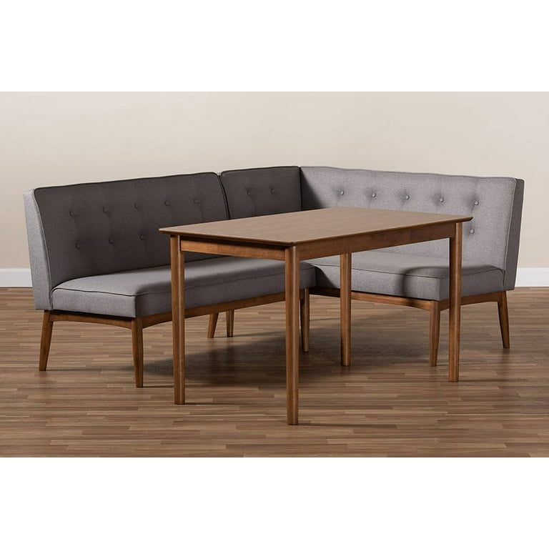 Baxton Studio Arvid Mid Century Modern 3 Piece Dining Nook Set Gray Fabric Upholstered Wood Corner Bench Style Seating Walmart