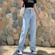 thumbnail image 3 of Pantalones vaqueros drapeados de cintura alta para mujer, pantalones largos de pierna ancha, pierna recta, ajuste suelto, versión coreana, otoño, nuevo estilo, 3 of 5