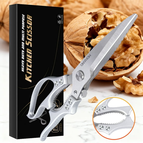 Heavy Duty Multi-Purpose Kitchen Scissors, 4CR Stainless Steel for Cutting Chicken, Fish, Vegetables, Built-in Nut Cracker
