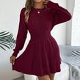 thumbnail image 6 of zaveiop Women's Short Sweater Dress, Cinched Waist Long Sleeve Crewneck Cable Knit Dresses, Fall Winter Casual Outfits (Wine, M), 6 of 8
