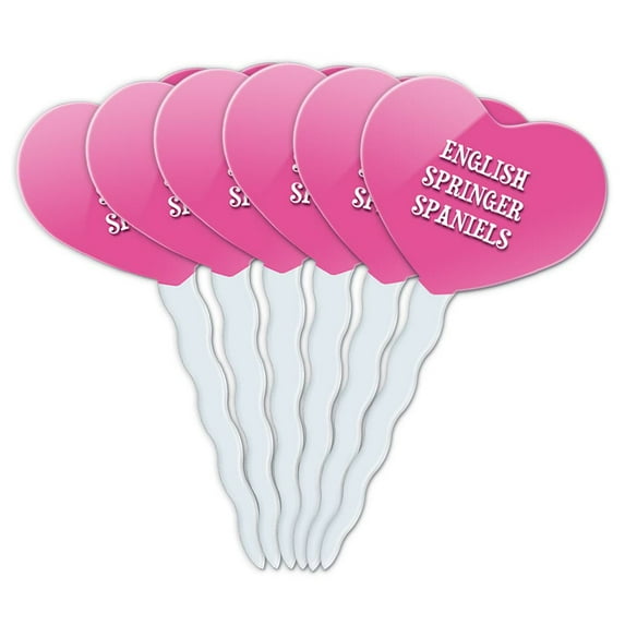 English Springer Spaniels Heart Love Cupcake Picks Toppers - Set of 6