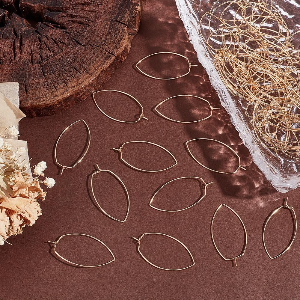 1 Box 70Pcs Round Earring Hoops Real 18K Gold Plated Brass Beading Eye Shaped Ear Findings for DIY Earring Craft Making