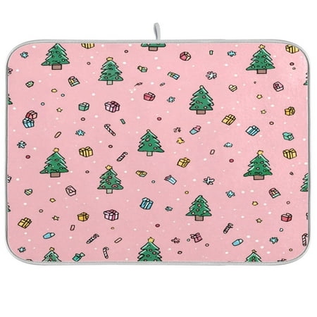 Kitchen Drying Mat Kitchen Drying Pad 16x18In Drying Dish Mat Dish Drying Mats Kitchen Countertop Multi-Function Drain Drying Mat Christmas Tree Green