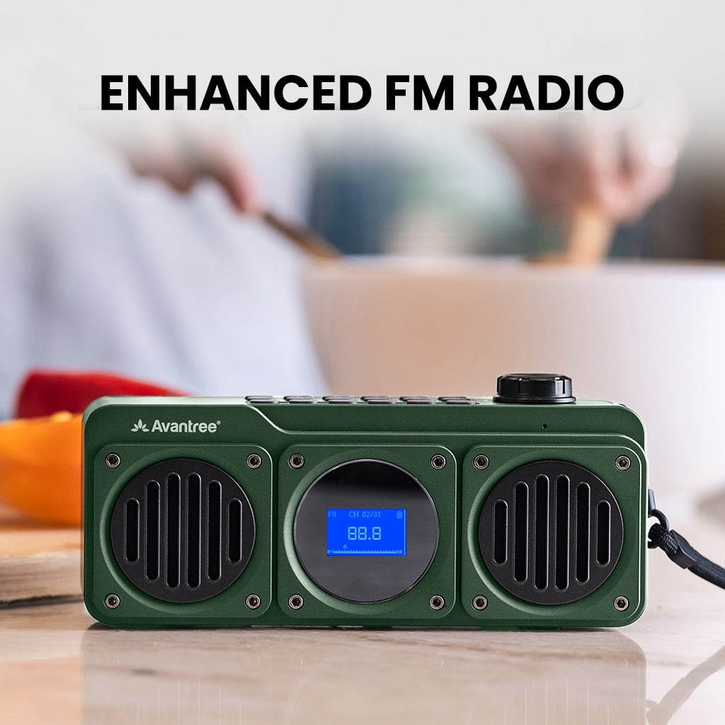 Avantree Boombyte - Portable Digital FM Radio & Bluetooth Speaker with Superb Stereo Sound, Metal Finish, Long Rechargeable Playtime, and Support for Micro SD Card & USB Audio Input - Green