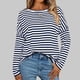 thumbnail image 4 of Camisas de Larga para Mujer, Blusas de Rayas con Bloques de Color, Ropa de Moda de Otoño, Blusas con Cuello Redondo Azul Marino S, 4 of 8
