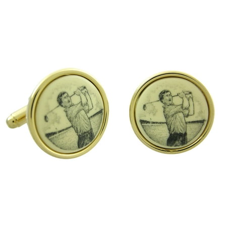 Gold Plated Scrimshaw Golfer Cufflinks