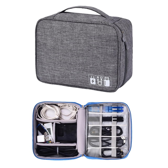 Organizador de electrónica organizador impermeable bolsa para accesorios electrónicos doble almacenamiento a prueba - Grey Gris perfecl Estuche de almacenamiento