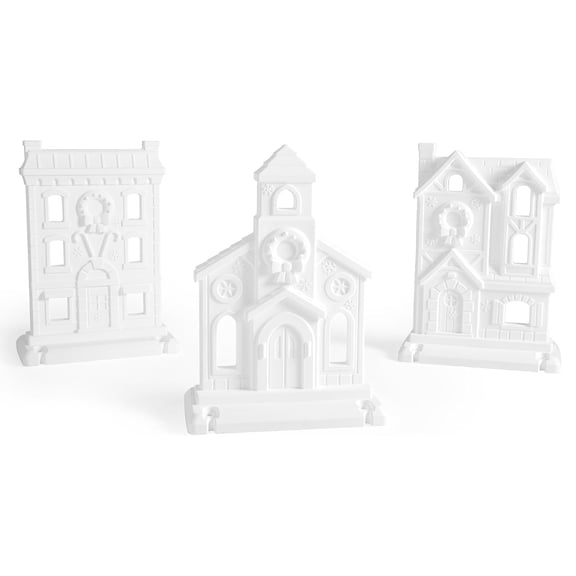 Step2 Paintable Large 3-Piece Outdoor Holiday Christmas Village Decoration Display, White